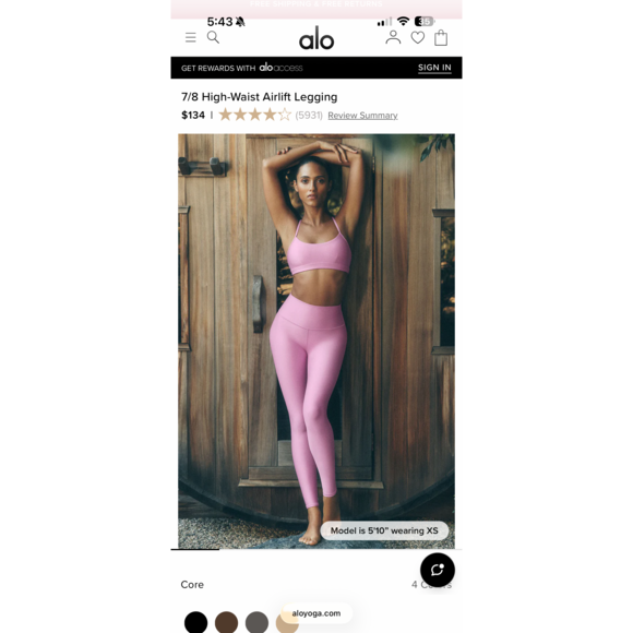 Alo Yoga High-Waist Airlift Legging 7/8 Candy Heart Pink - Picture 4 of 8